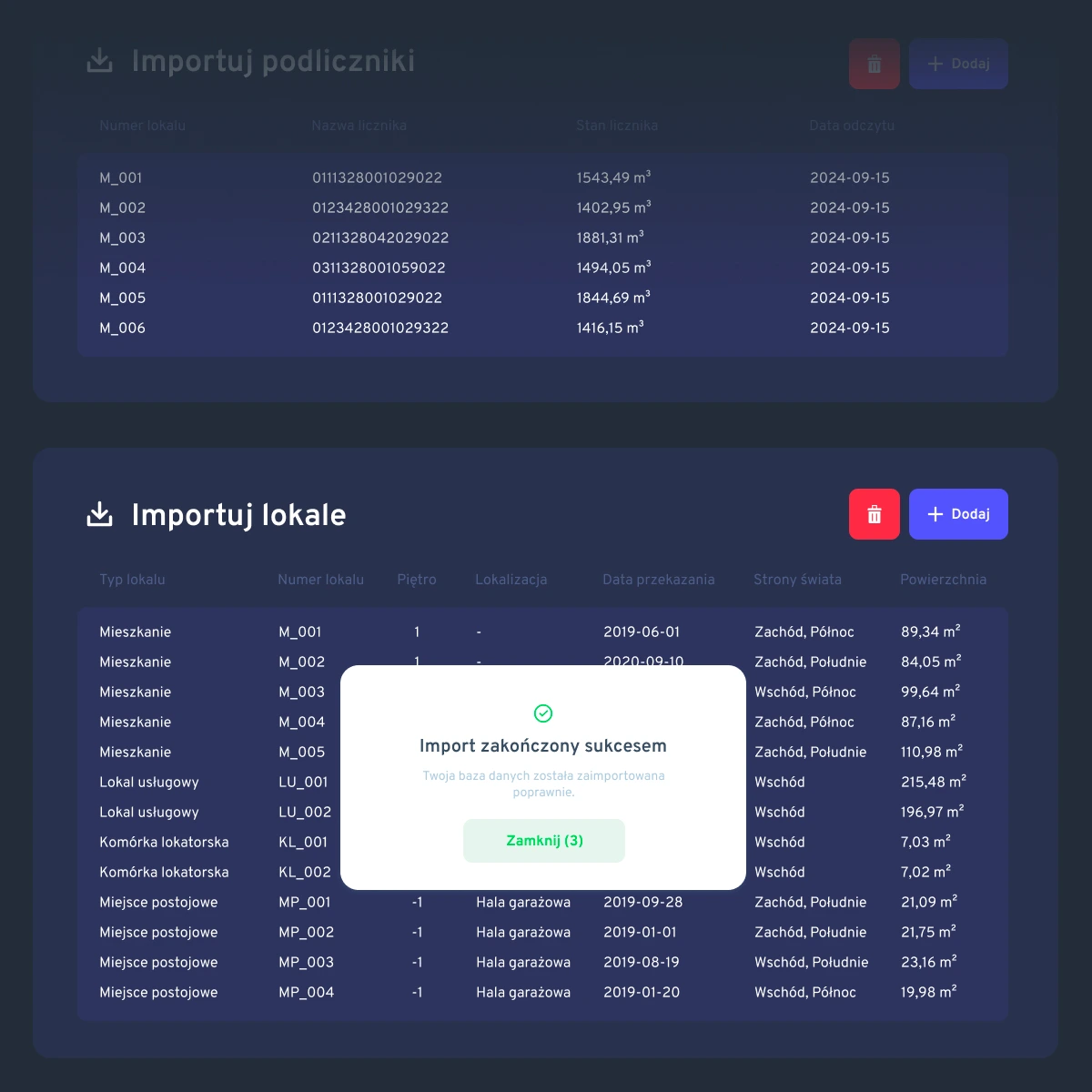 Import lokali z pliku CSV zakończony sukcesem.