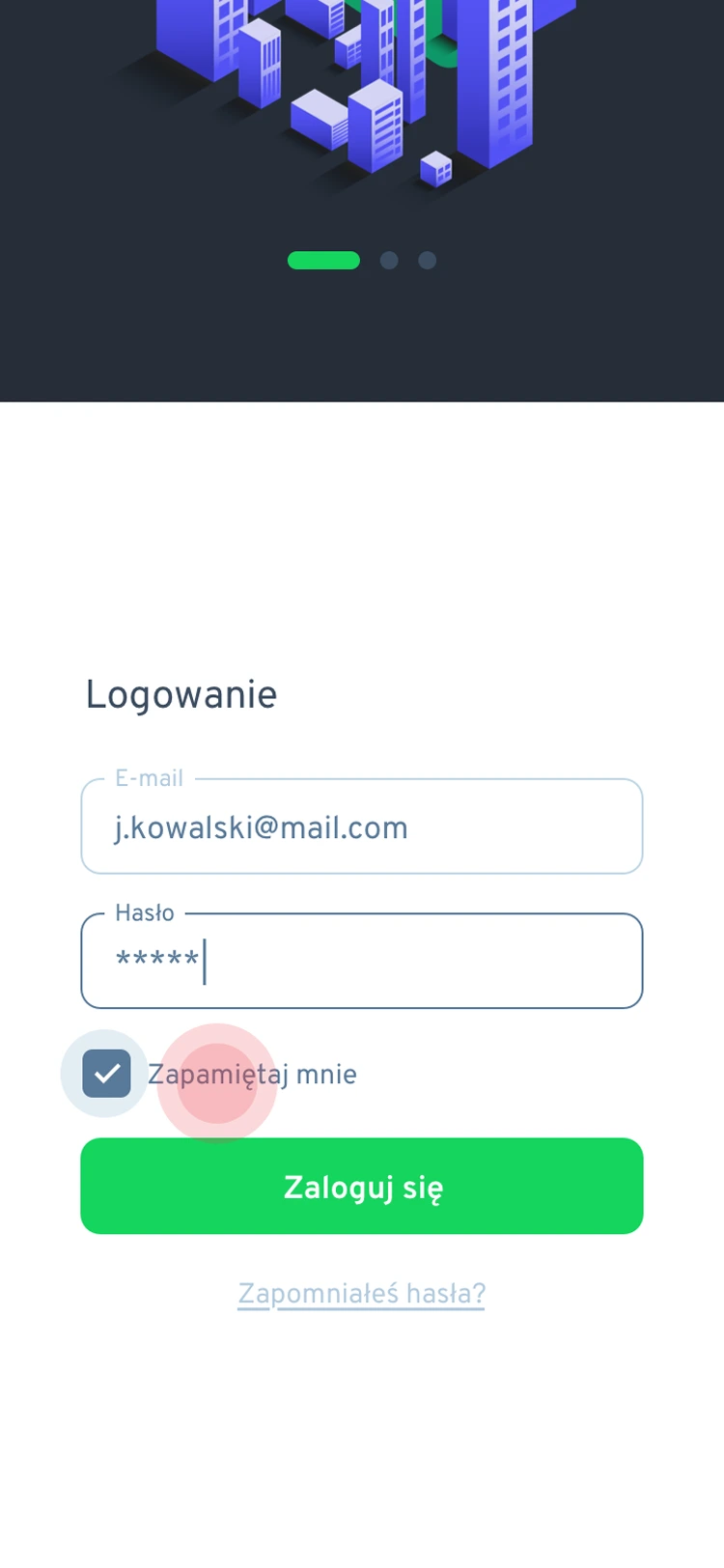 Ekran logowania aplikacji mobilnej Manage.