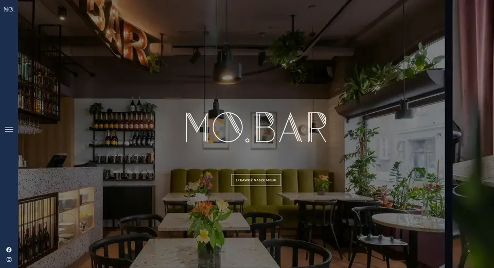 MO-BAR website with an interior photograph and venue branding.